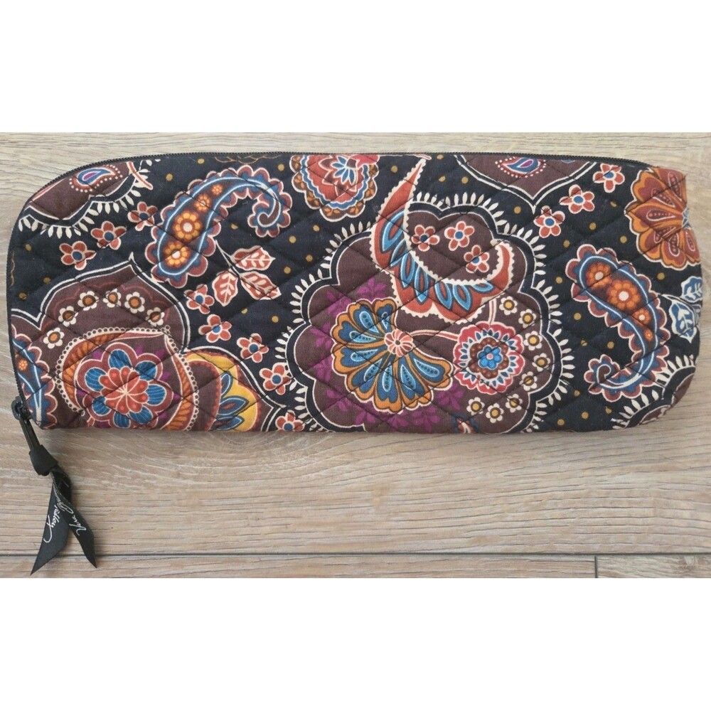 Vera Bradley KENSINGTON Brown Long Travel Pouch Zippered Bag 12 x 5"